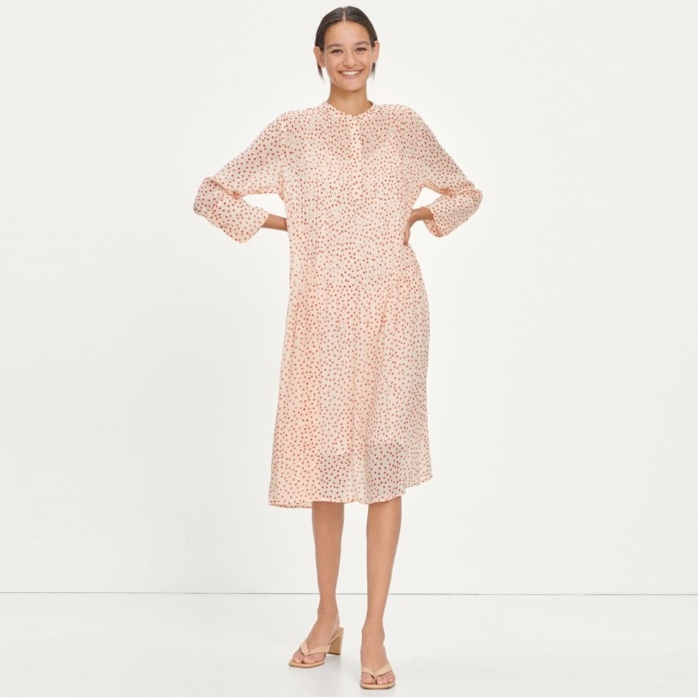 🛍️SAMSOE SAMSOE Elm Shirt Dress Spotted Pearl Drops Midi Sheer Pintuck